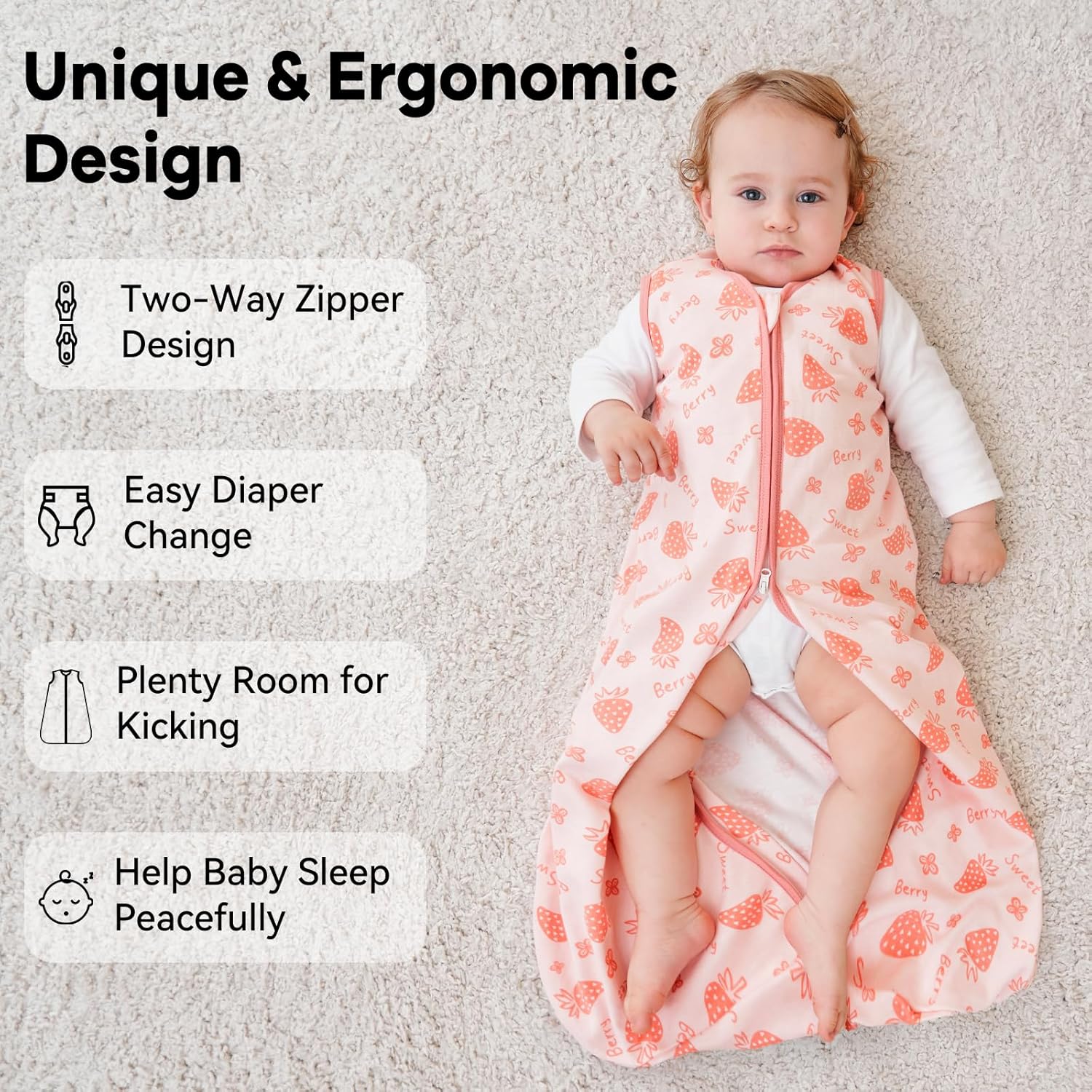 Unnivoll Baby Sleep Sack 18-24 Months 3 Pack Strawberry 05 Tog