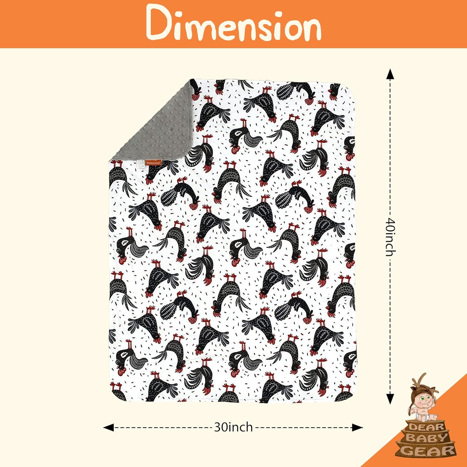 Dear Baby Gear Farm Deluxe Baby Blanket - Black and Red Chickens