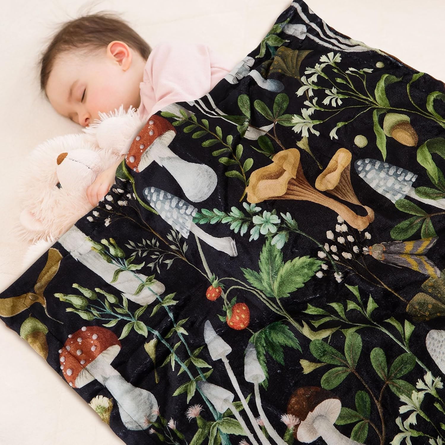 DCOOLGO Mushroom Baby Blanket - Soft Fleece Double Layer 265x40 Inches