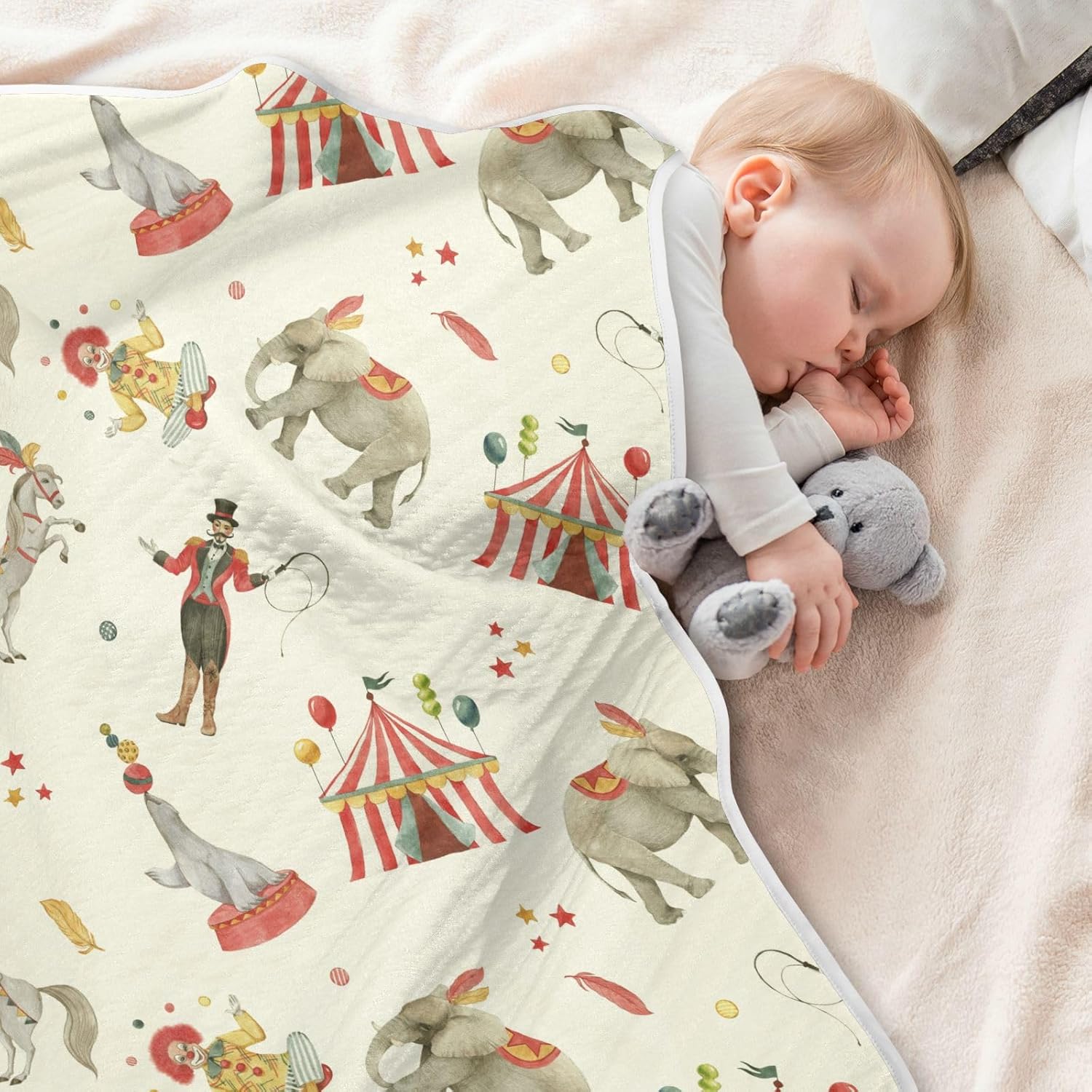 Pigsaly Watercolor Circus Animals Baby Blanket 30x40in