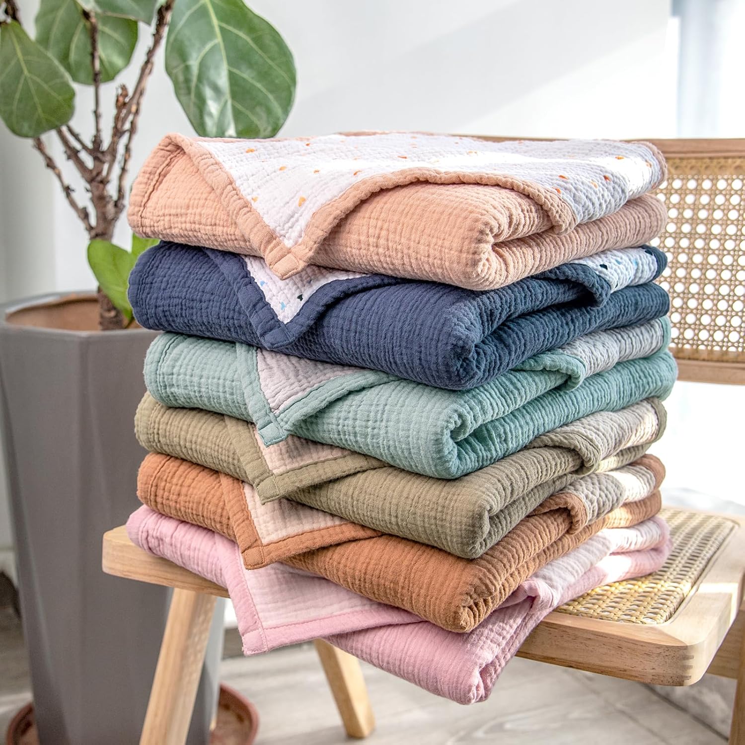 Lulumoon Muslin Baby Blanket 47x47 Inch Reversible