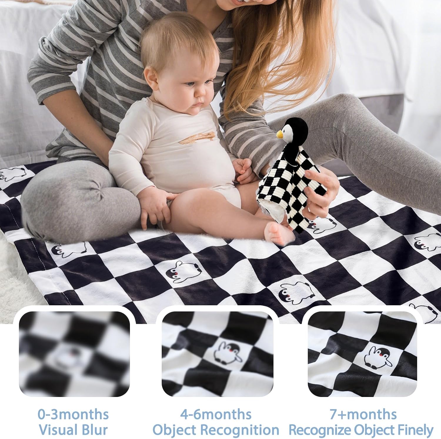 BEILIMU Checkered Baby Blanket with Dotted Backing