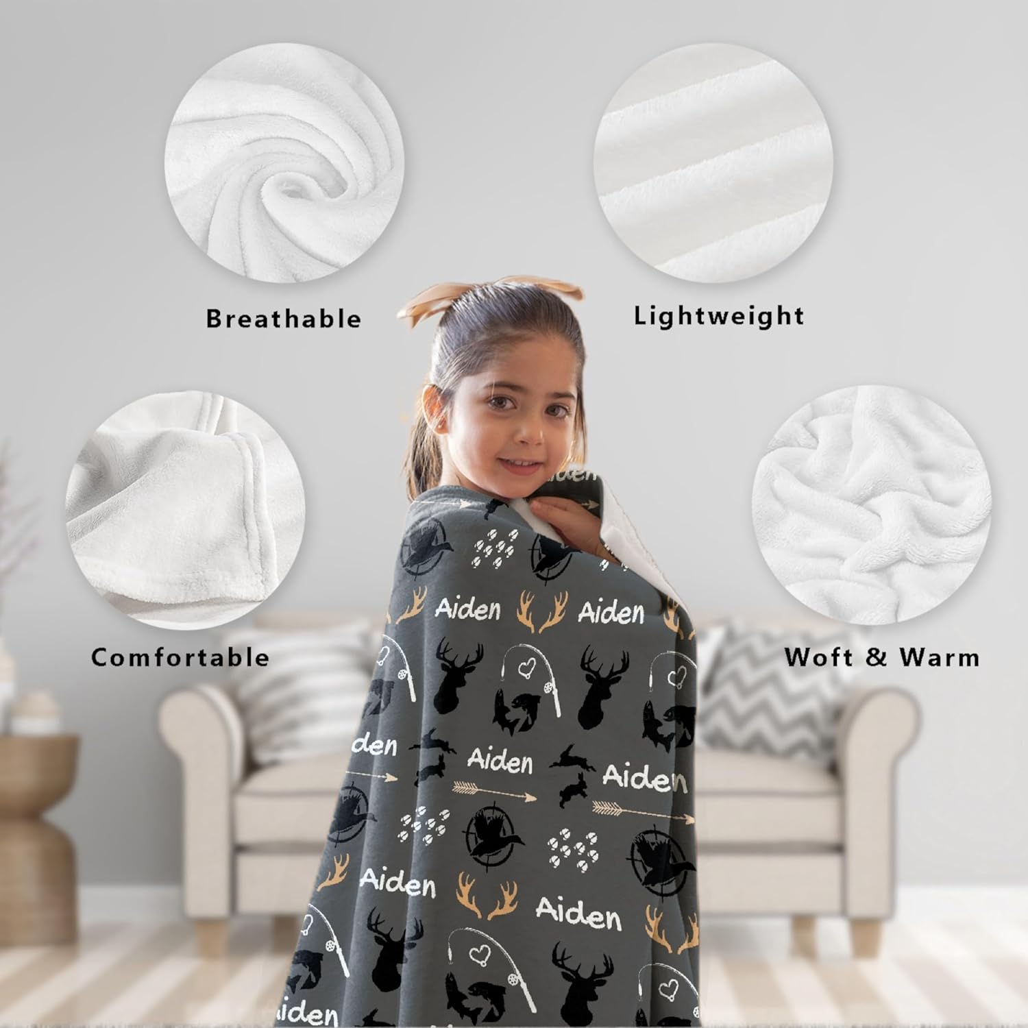 Customized Deer Duck Fish Woodland Baby Blanket 30x40