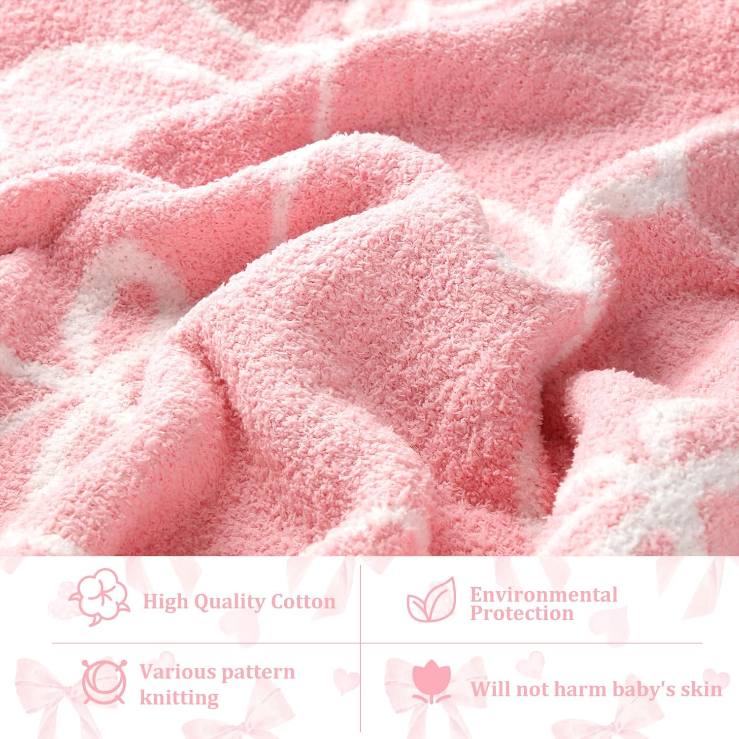 Pink Bow Blanket Fuzzythrow Cozy Throw for Bed Sofa