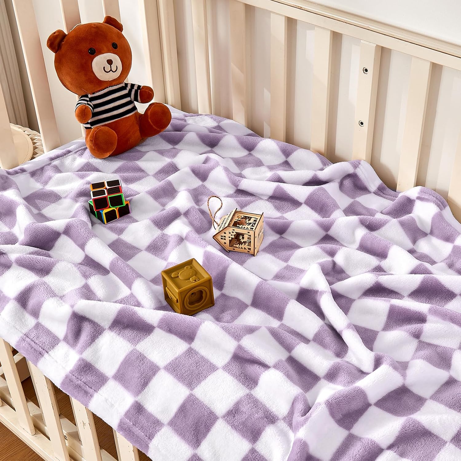 Yurhap Checkered Baby Blanket Fleece 30x40 Purple 1