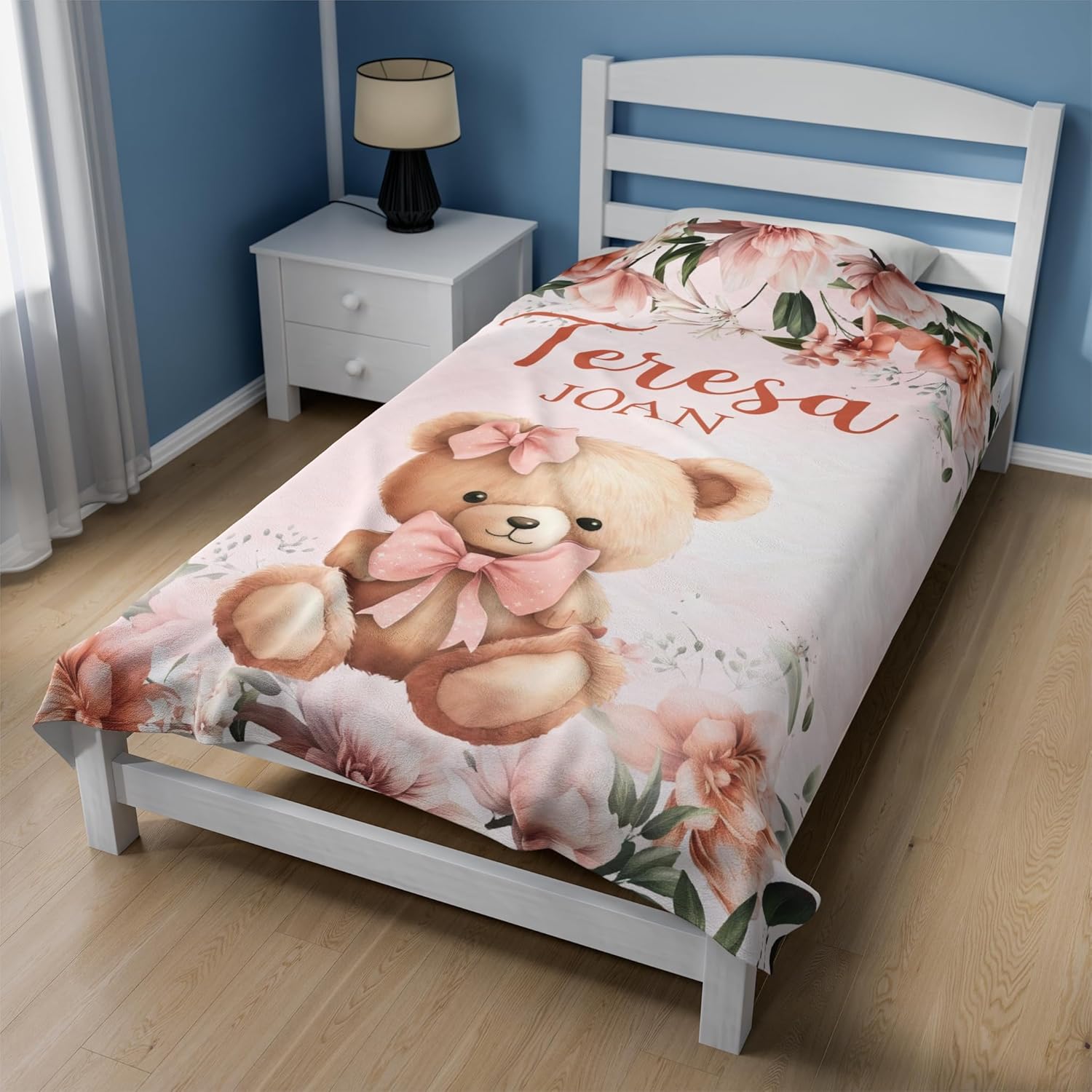 Personalized Pink Bear Baby Blanket with Name 1
