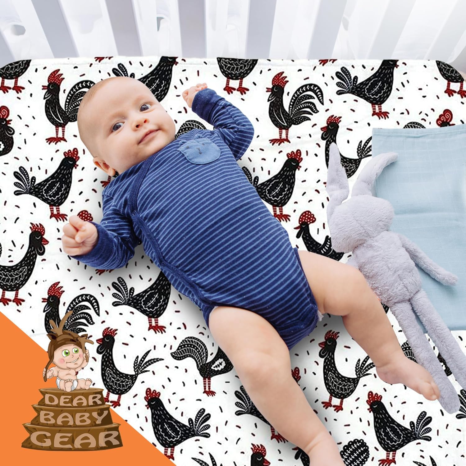 Dear Baby Gear Farm Deluxe Baby Blanket - Black and Red Chickens