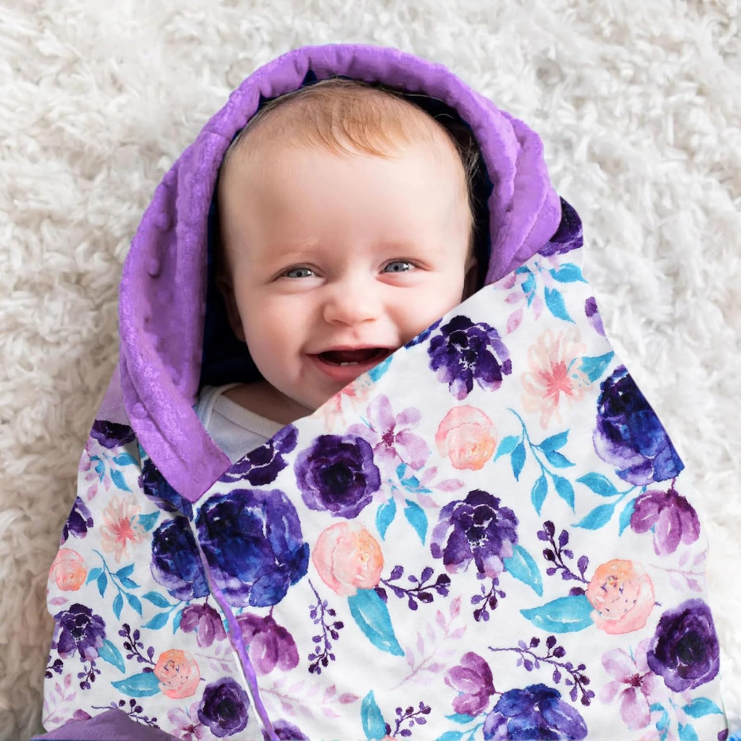 Yufiova Soft Plush Baby Blanket with Floral Print and Raised Dots