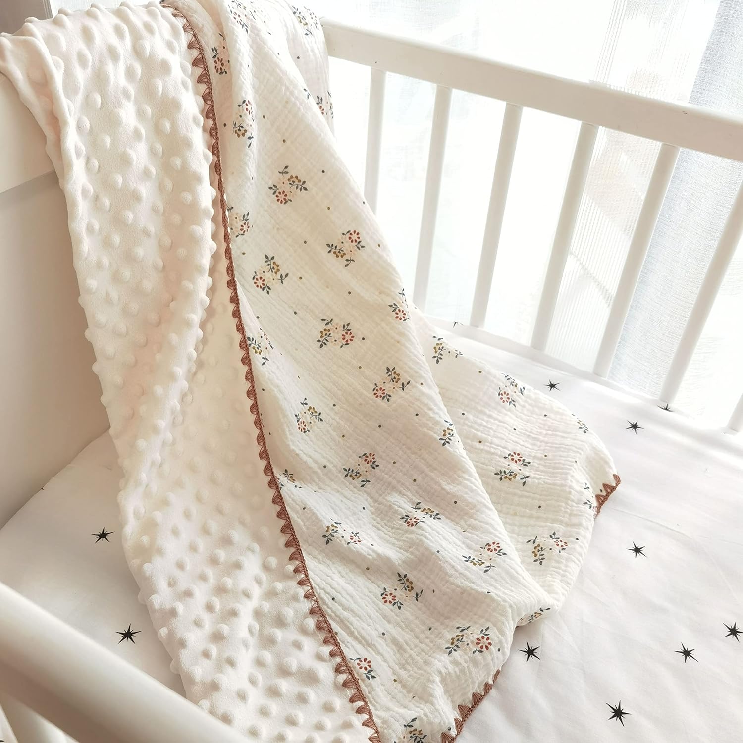 40x40 Inch Cotton Muslin Blanket with Dotted Backing