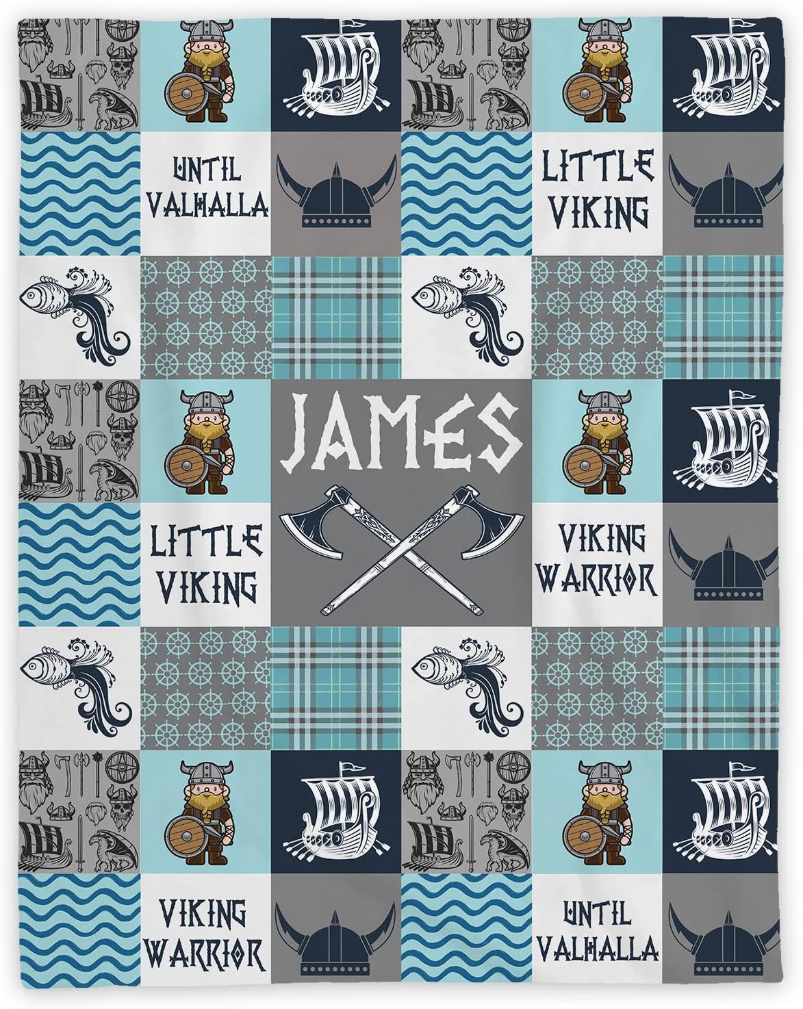 Personalized Vikings Baby Blanket with Dragon and Ship Design