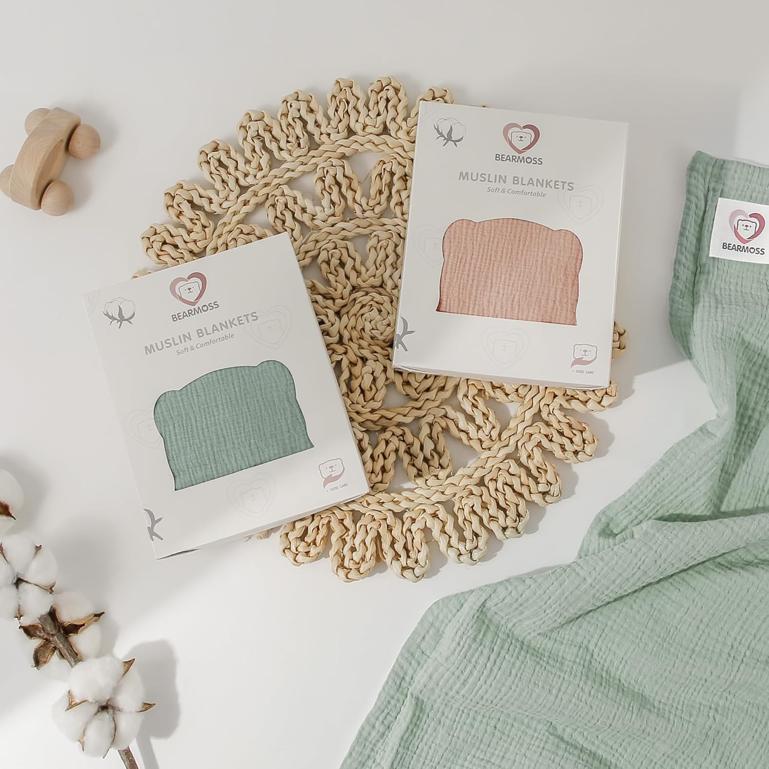 Bearmoss Baby Blanket - Soft Cozy 30x40 Inch Sage Green
