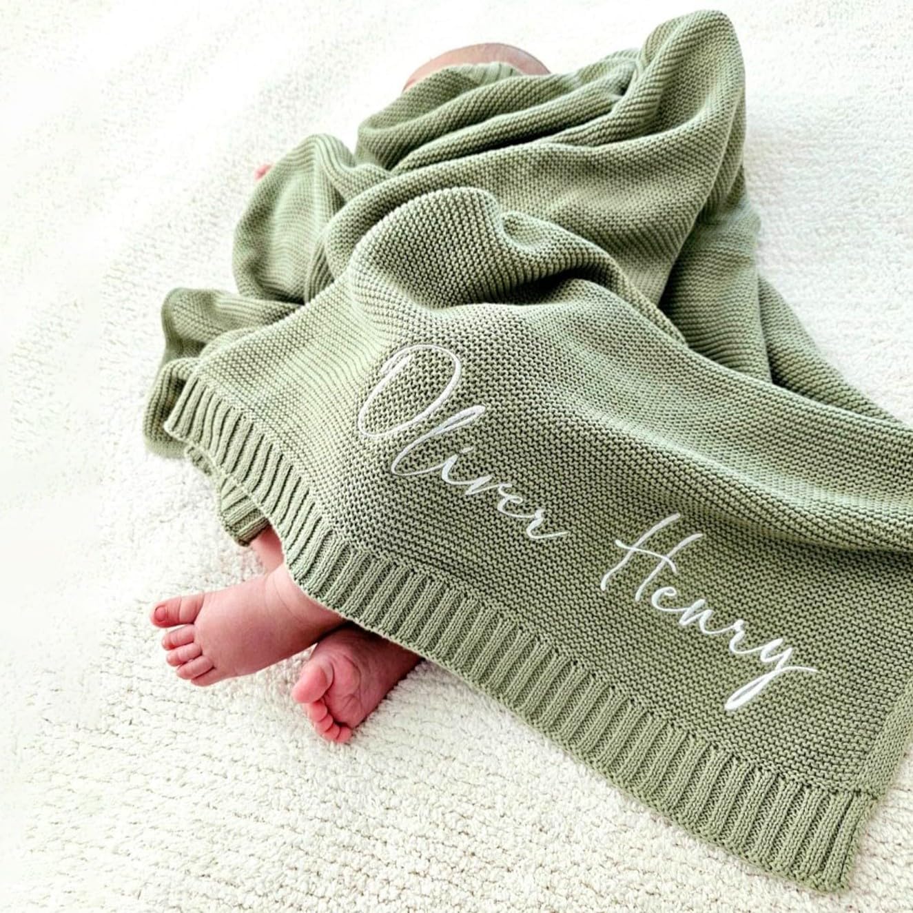 Personalized Baby Blanket with Name 30x40in Chunky Knit Nursery Blanket