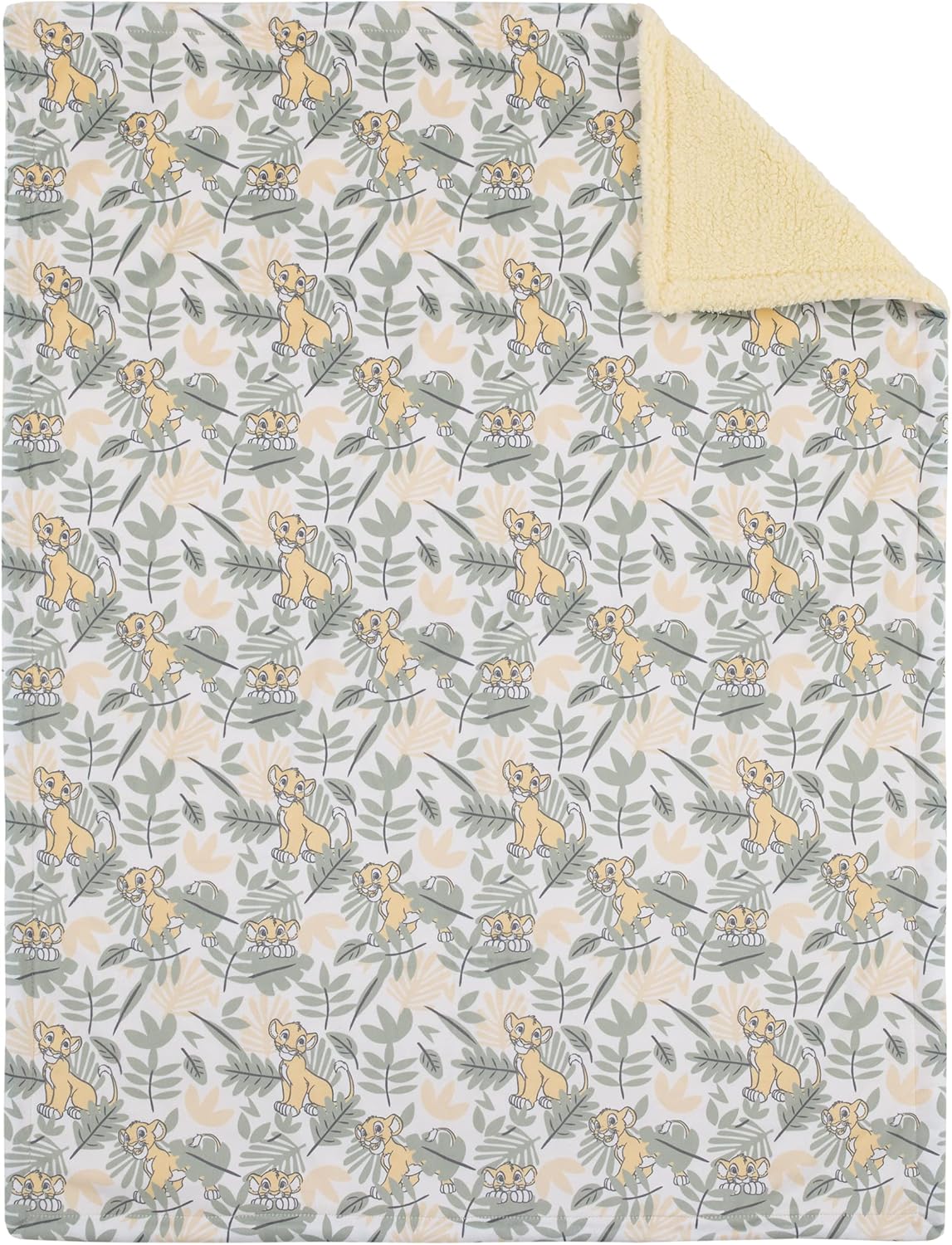 Disney Lion King Simba Jungle Leaves Baby Blanket with Sherpa Back