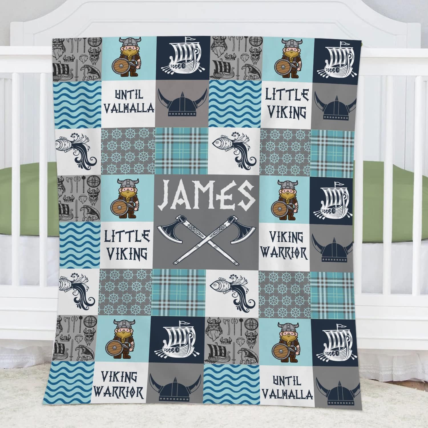 Personalized Vikings Baby Blanket with Dragon and Ship Design