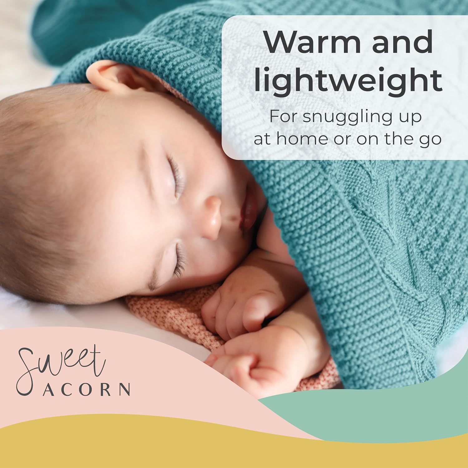 Sweet Acorn Cable Knit Baby Blanket Ocean Teal