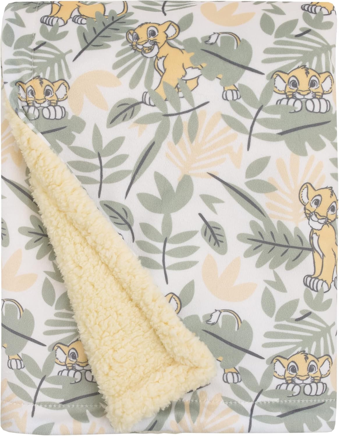Disney Lion King Simba Jungle Leaves Baby Blanket with Sherpa Back