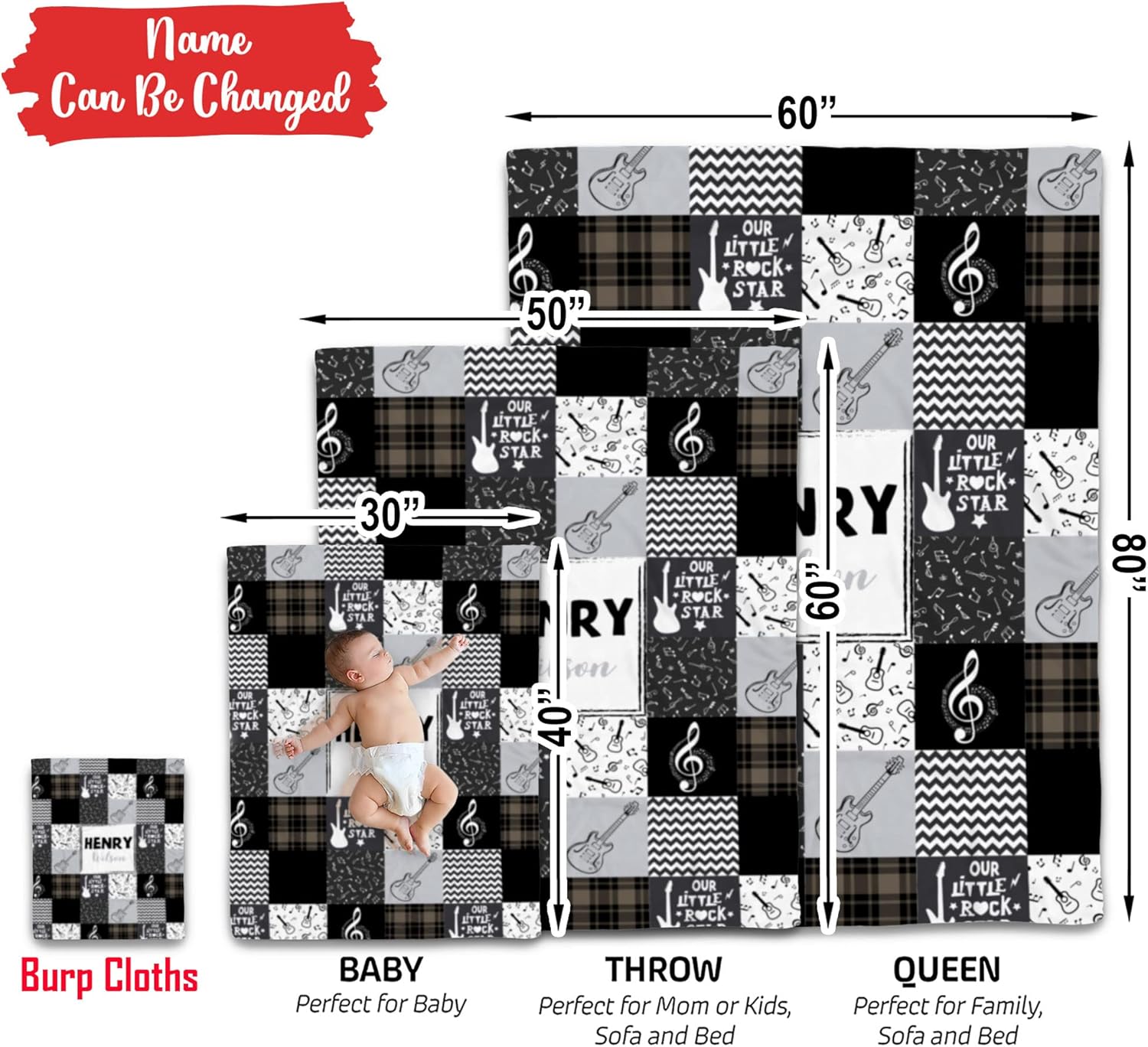 Personalized Baby Name Music Blanket with Custom Design
