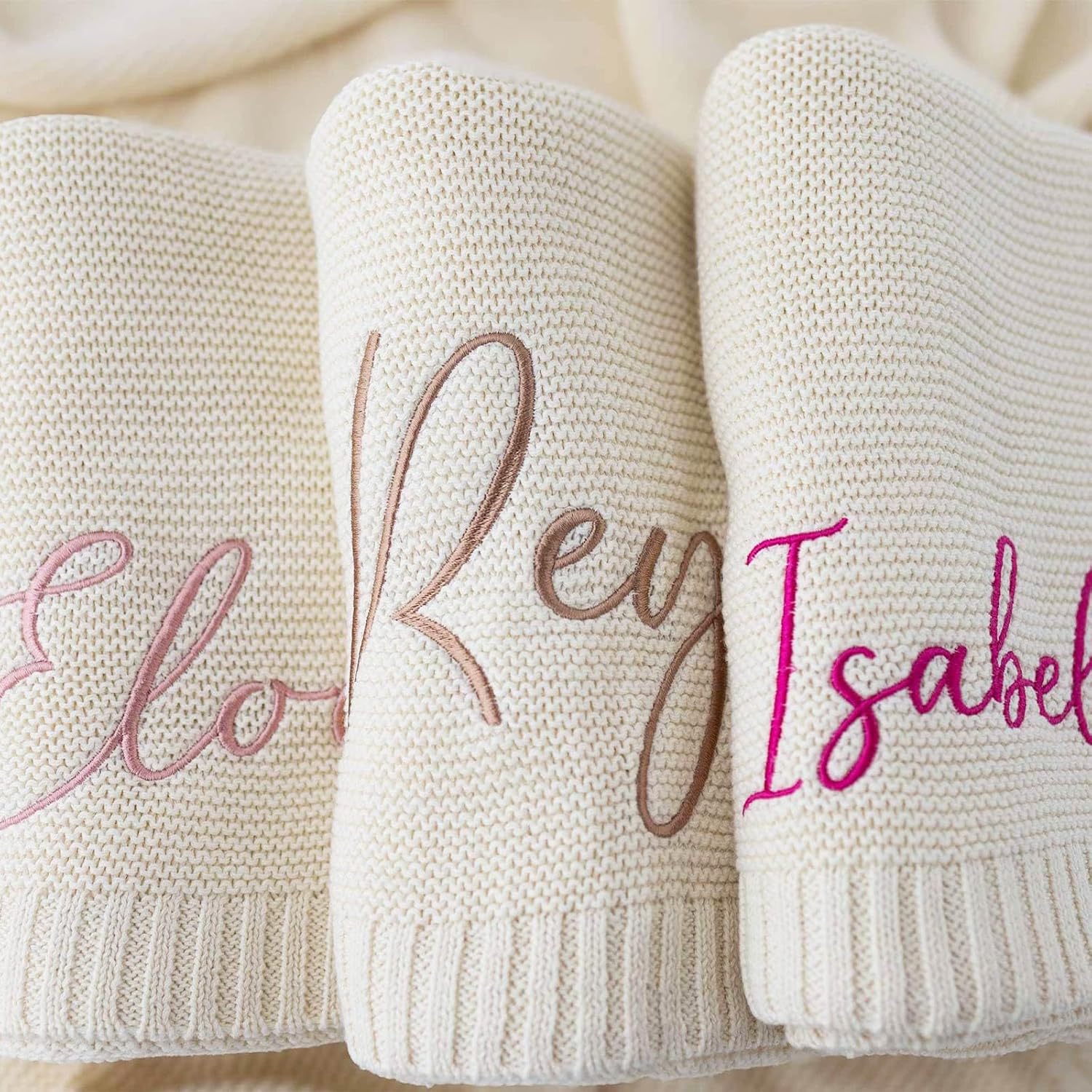 Custom Knit Baby Blanket with Embroidery - Personalized Name Blanket