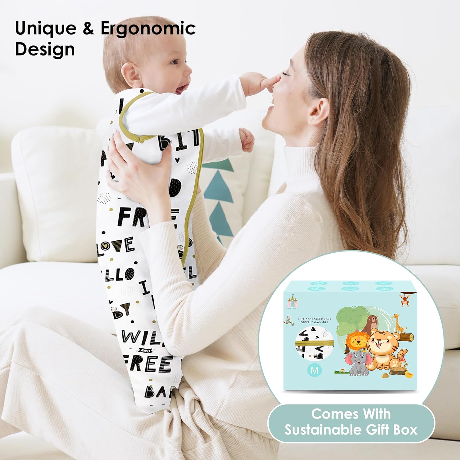 Cute Castle 0-6 Months Sleep Sack - 100 Cotton 2-Way Zipper