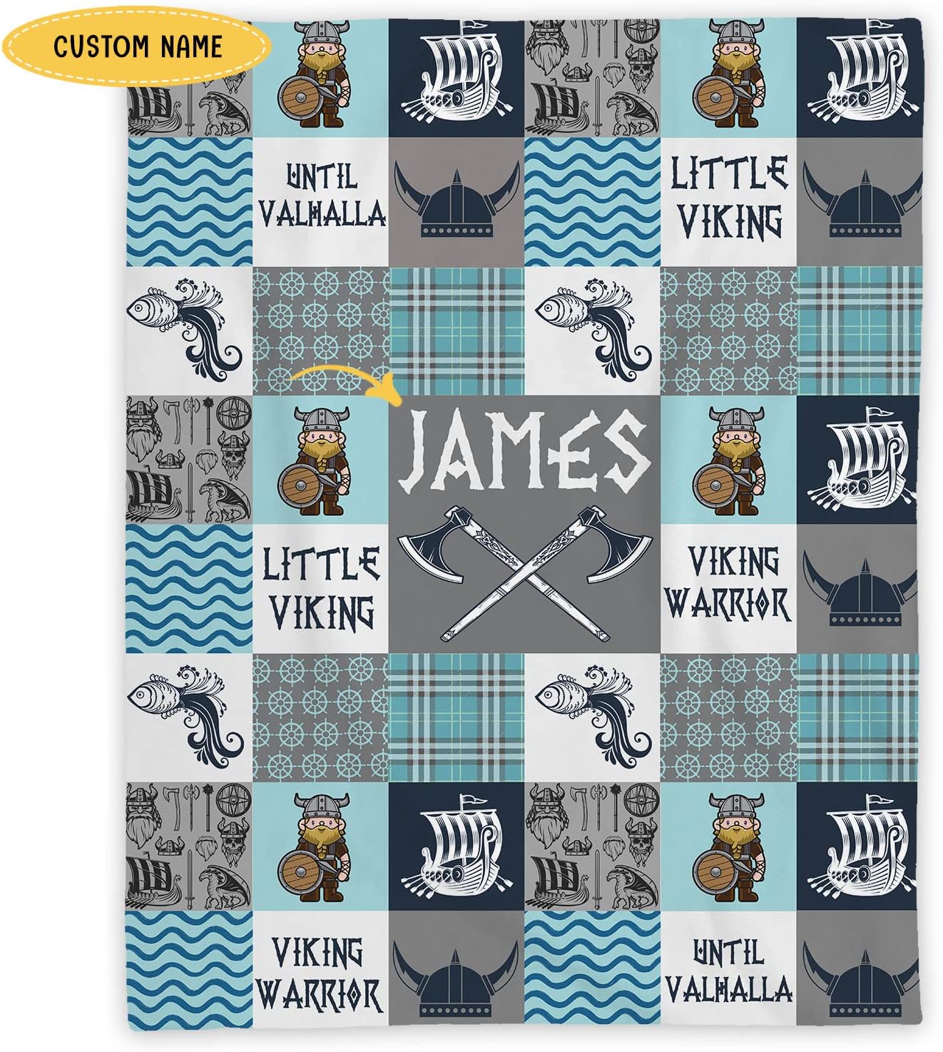 Personalized Vikings Baby Blanket with Dragon and Ship Design