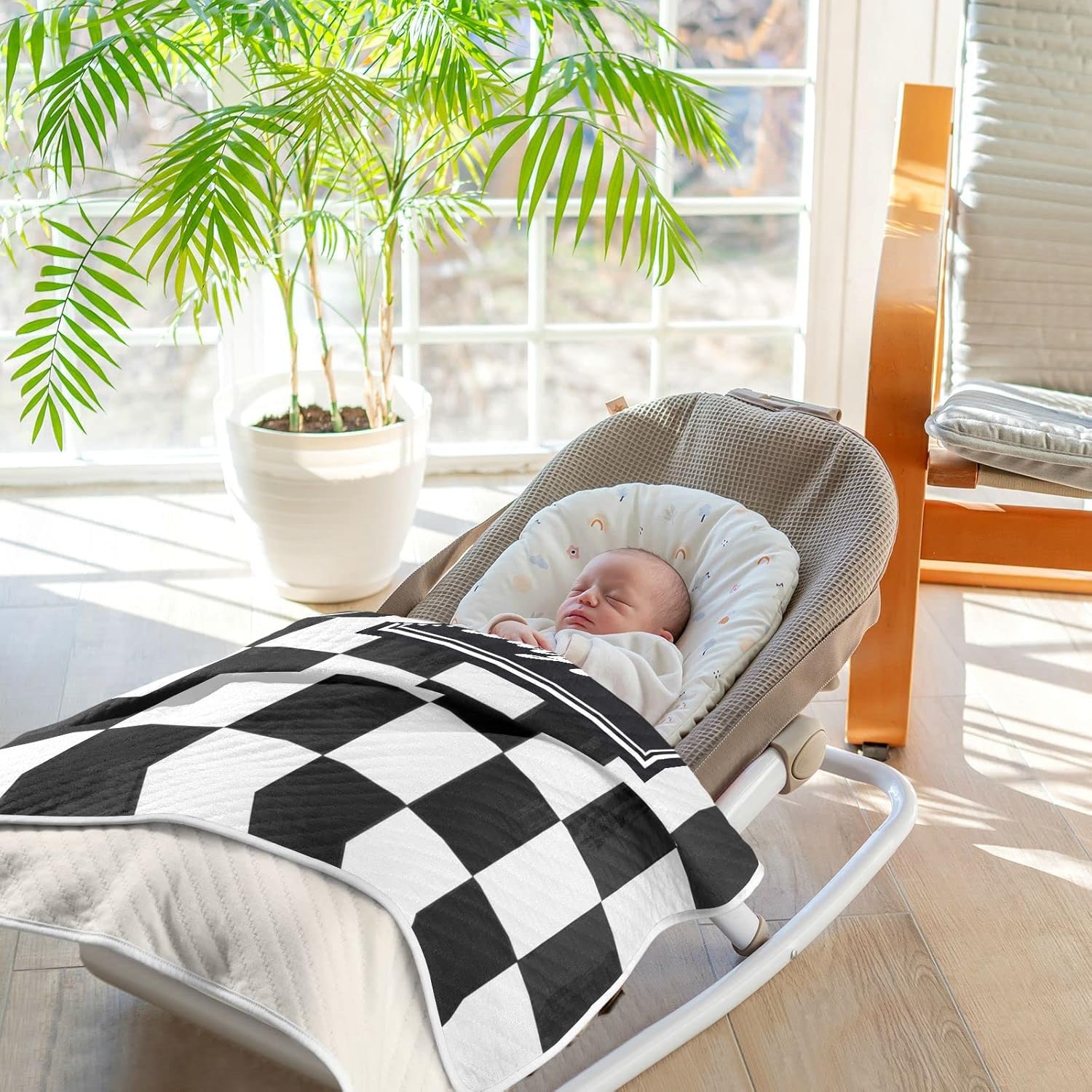 Pigsaly Custom Name Baby Blanket 30x40 Black White Buffalo Check Plaid