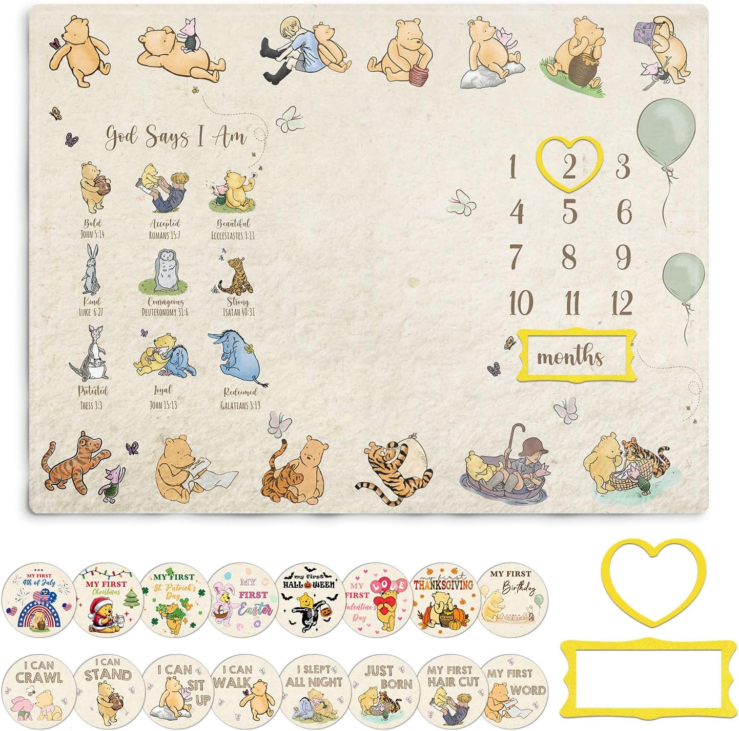 Winnie Baby Milestone Blanket with 16 Moments Cardstock