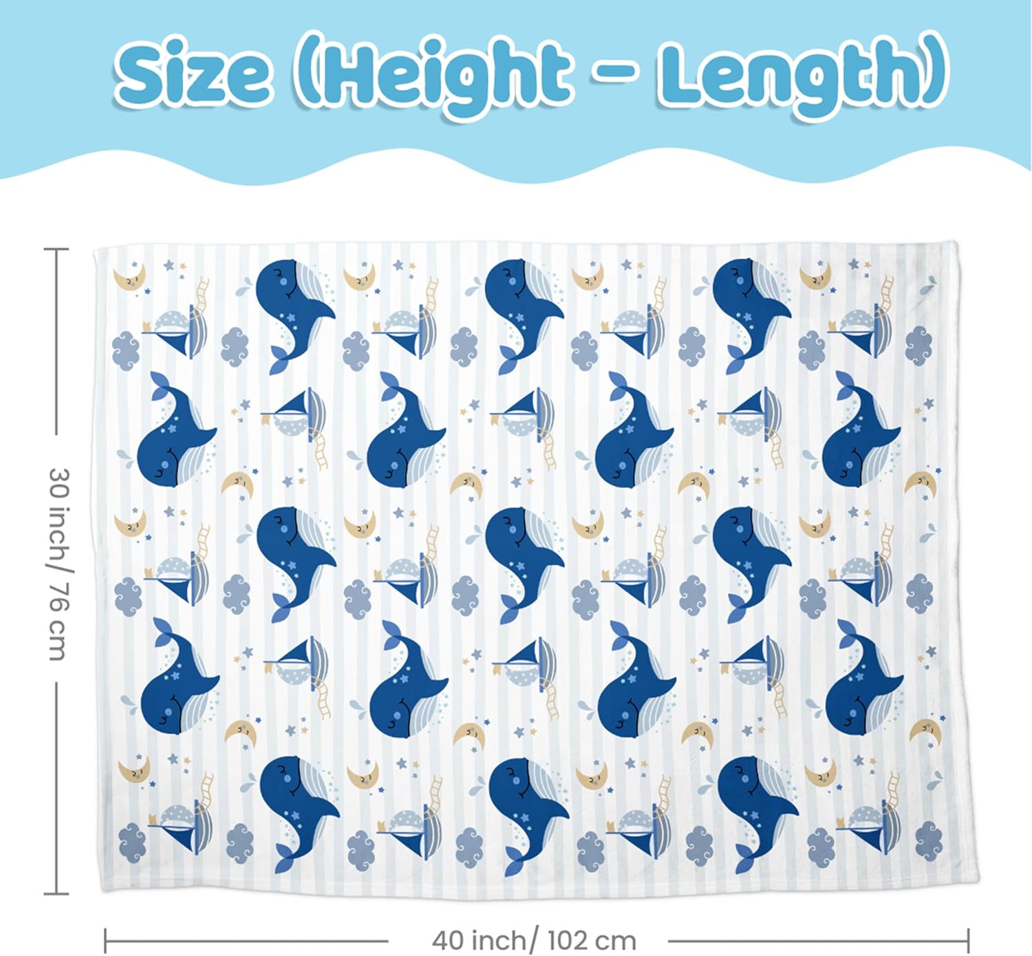 SANDJEST Whale Kid Blanket 30x40 - Soft Minky Blanket with Dotted Backing