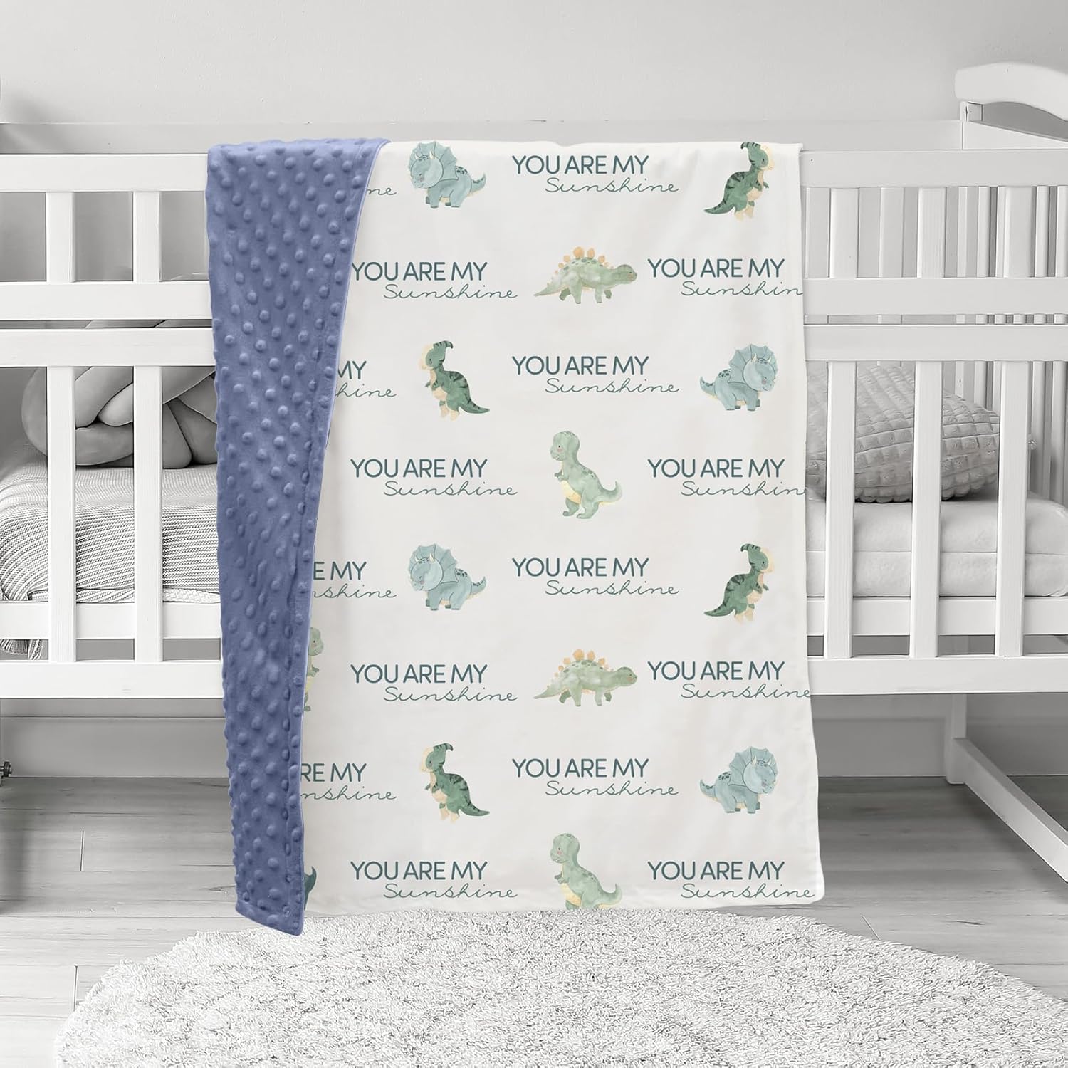 CIVARUA KIDS Dinosaur Baby Blanket for Boys - Blue Minky 30 x 40
