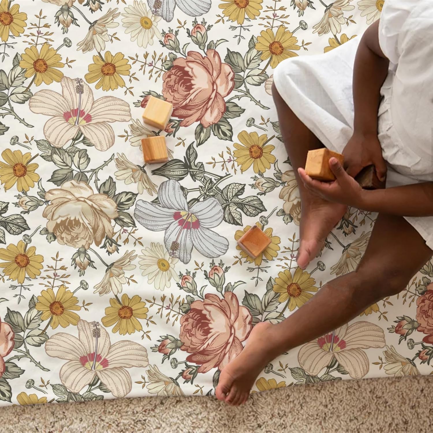 Retro Boho Peony Floral Mink Baby Blanket with Dotted Backing
