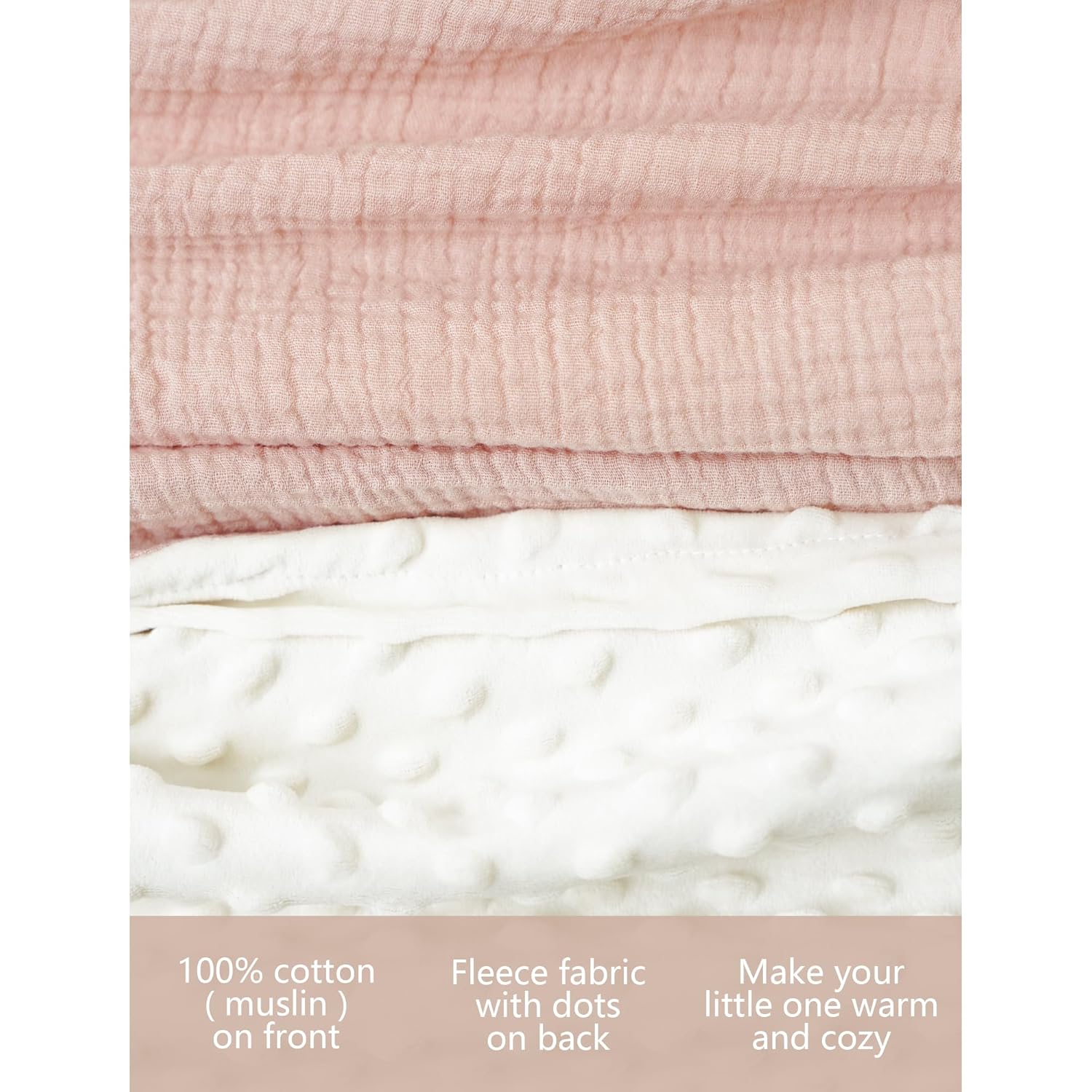 Konssy Soft Baby Blanket with Muslin Cotton Front and Dotted Fleece Back 1