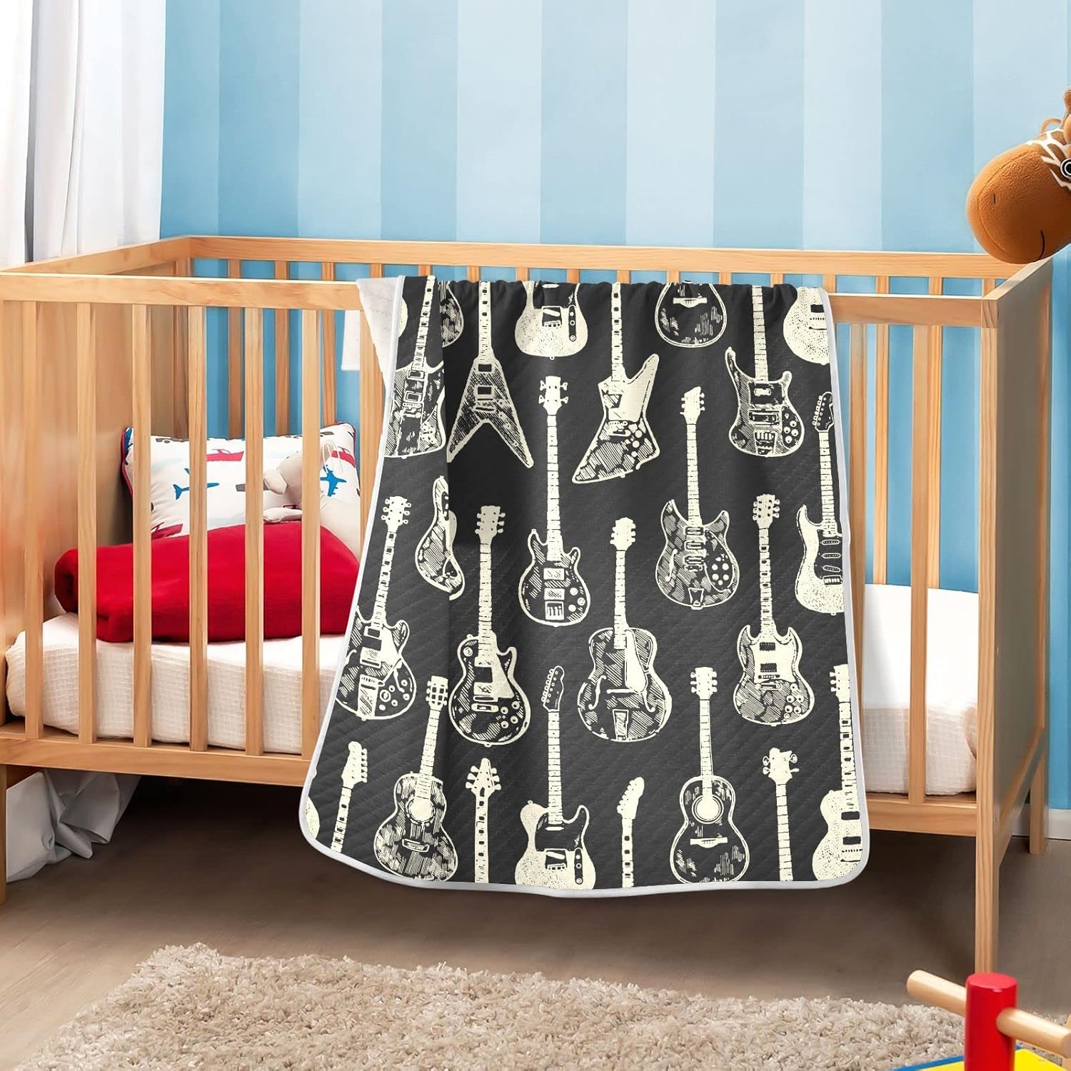 Pigsaly White Black Electric Guitar Baby Blanket 30x40