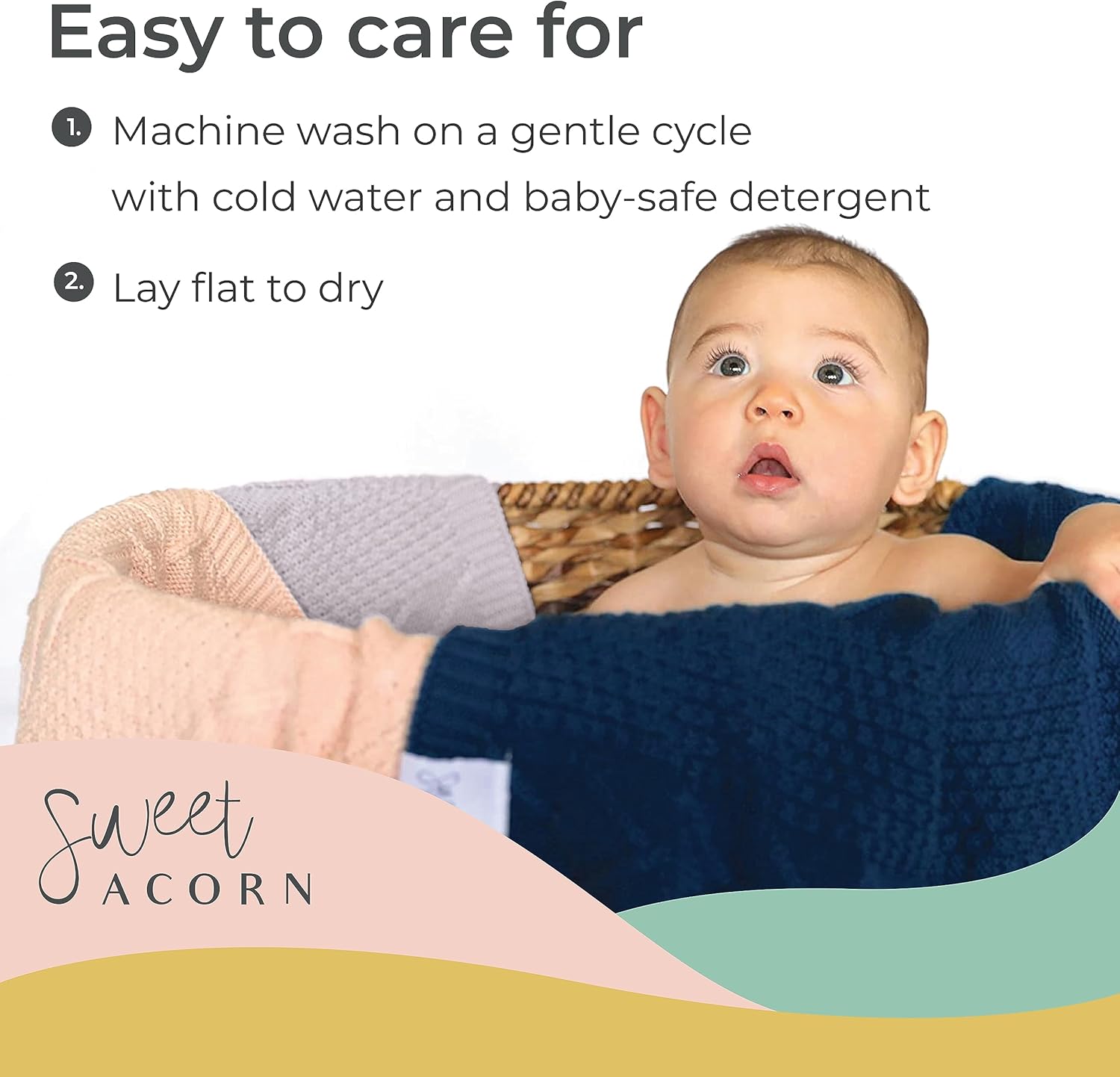 Sweet Acorn Knit Cable Blanket - Organic Cotton Fog Grey