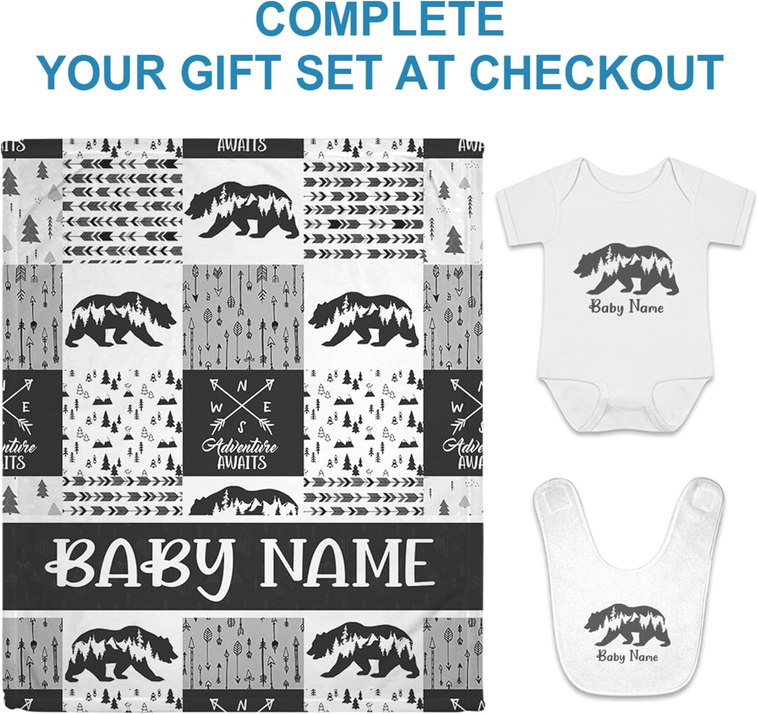 Hyturtle Personalized Woodland Baby Blanket - Black