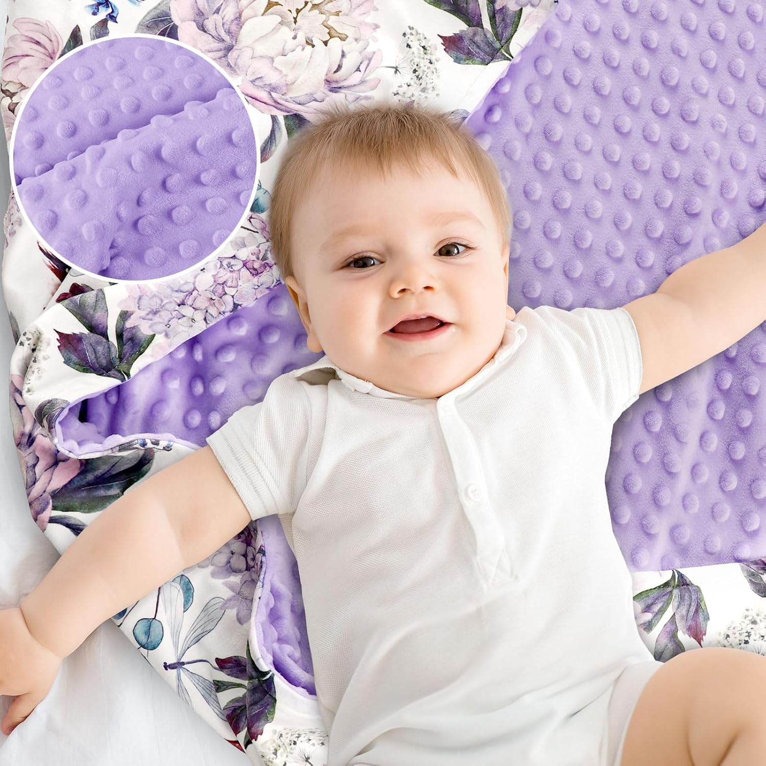 HNHUAMING Purple Floral Baby Blanket 30x40 Inch Double Layer