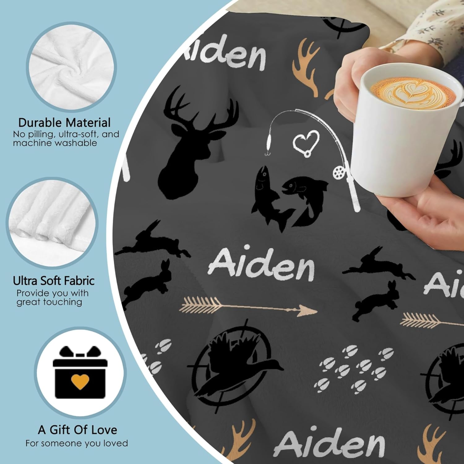 Customized Deer Duck Fish Woodland Baby Blanket 30x40