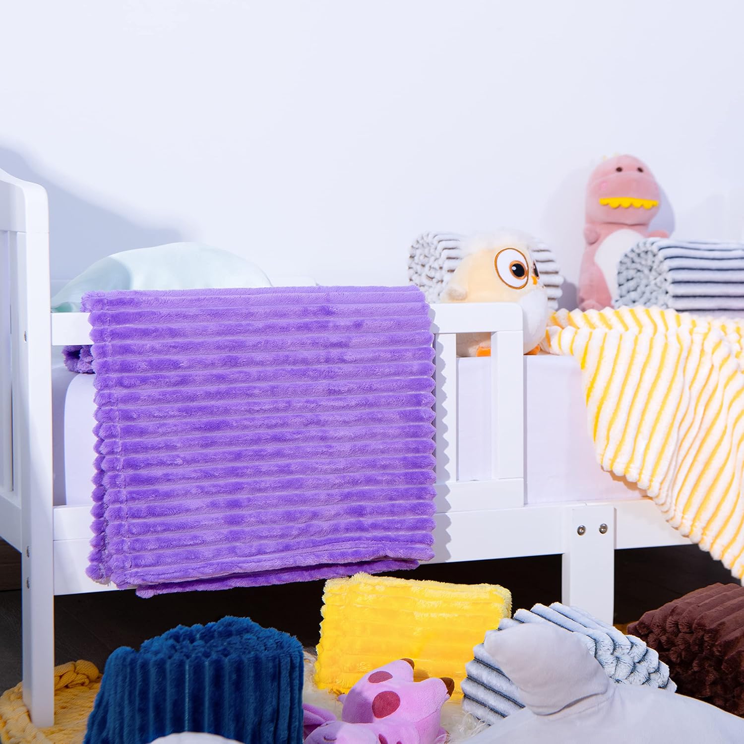 NTBAY Plush Flannel Baby Blanket with Stripe Pattern 30x40 Inches Purple
