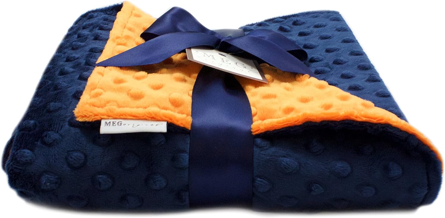 MEG ORIGINAL Minky Dot Baby Blanket Navy Blue Orange