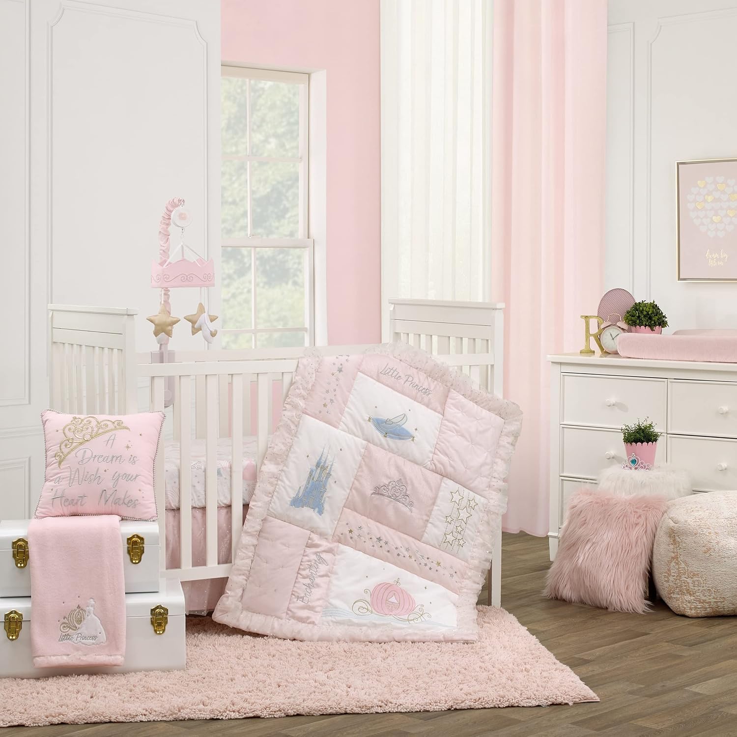 NoJo Disney Princess Enchanting Dreams Pink Blanket with Silver Trim