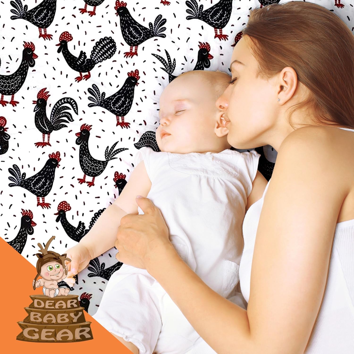 Dear Baby Gear Farm Deluxe Baby Blanket - Black and Red Chickens