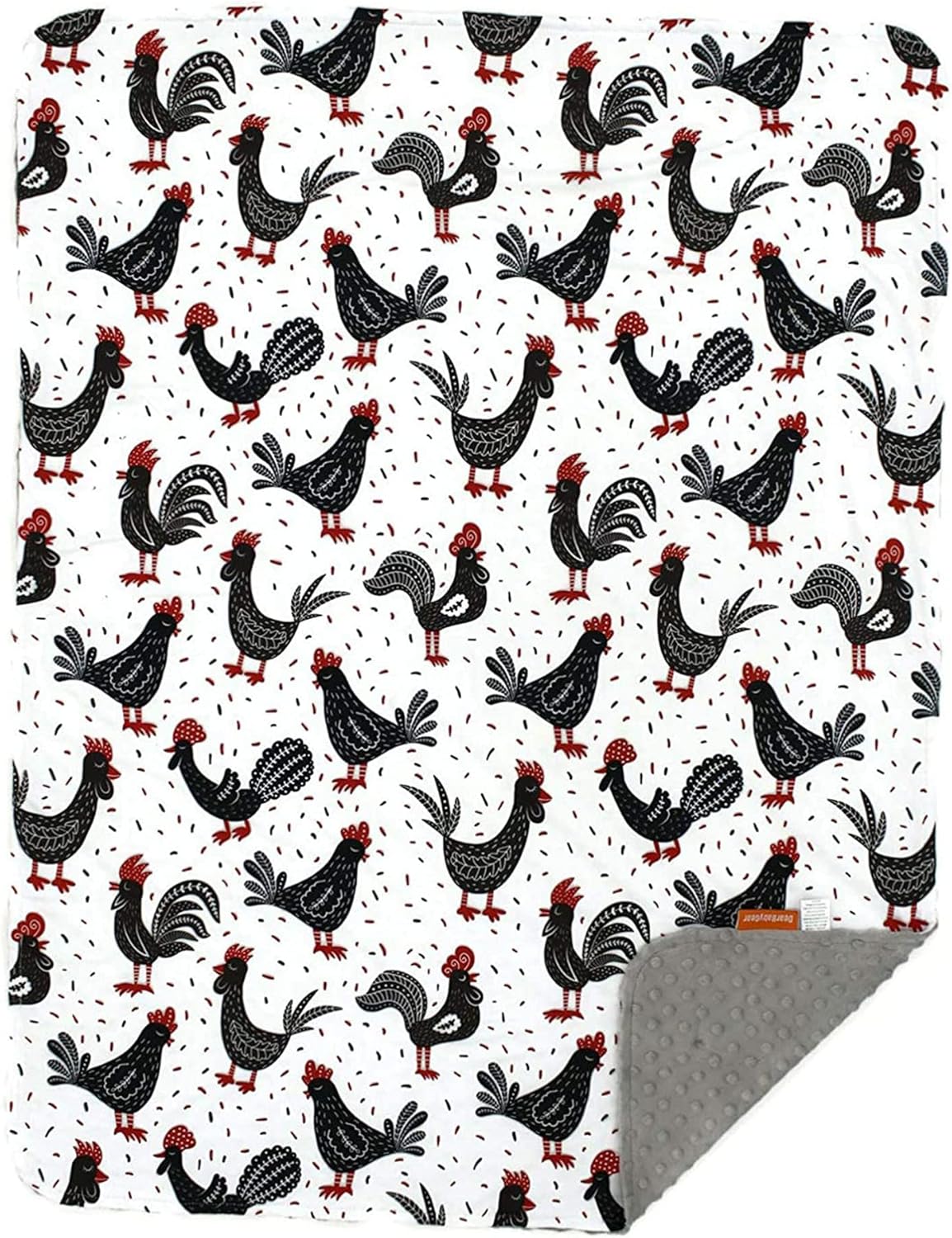 Dear Baby Gear Farm Deluxe Baby Blanket - Black and Red Chickens