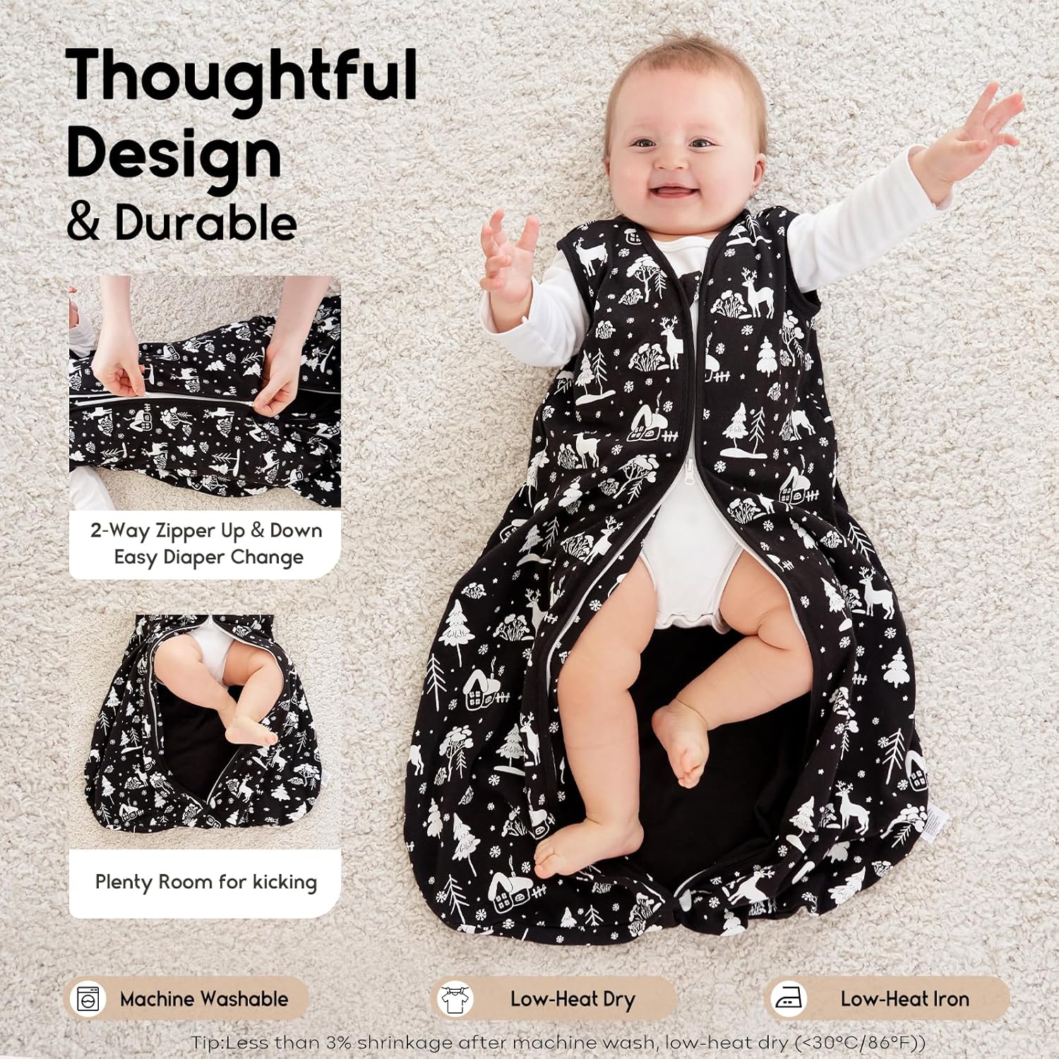 Yoofoss 0-6 Months Organic Cotton Sleep Sack 2-Way Zipper 05 TOG