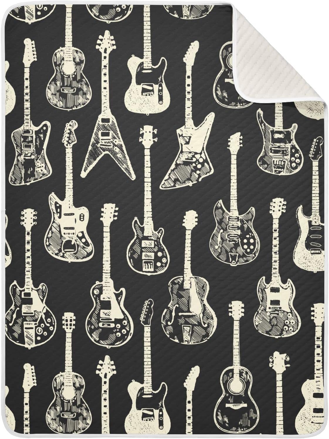Pigsaly White Black Electric Guitar Baby Blanket 30x40