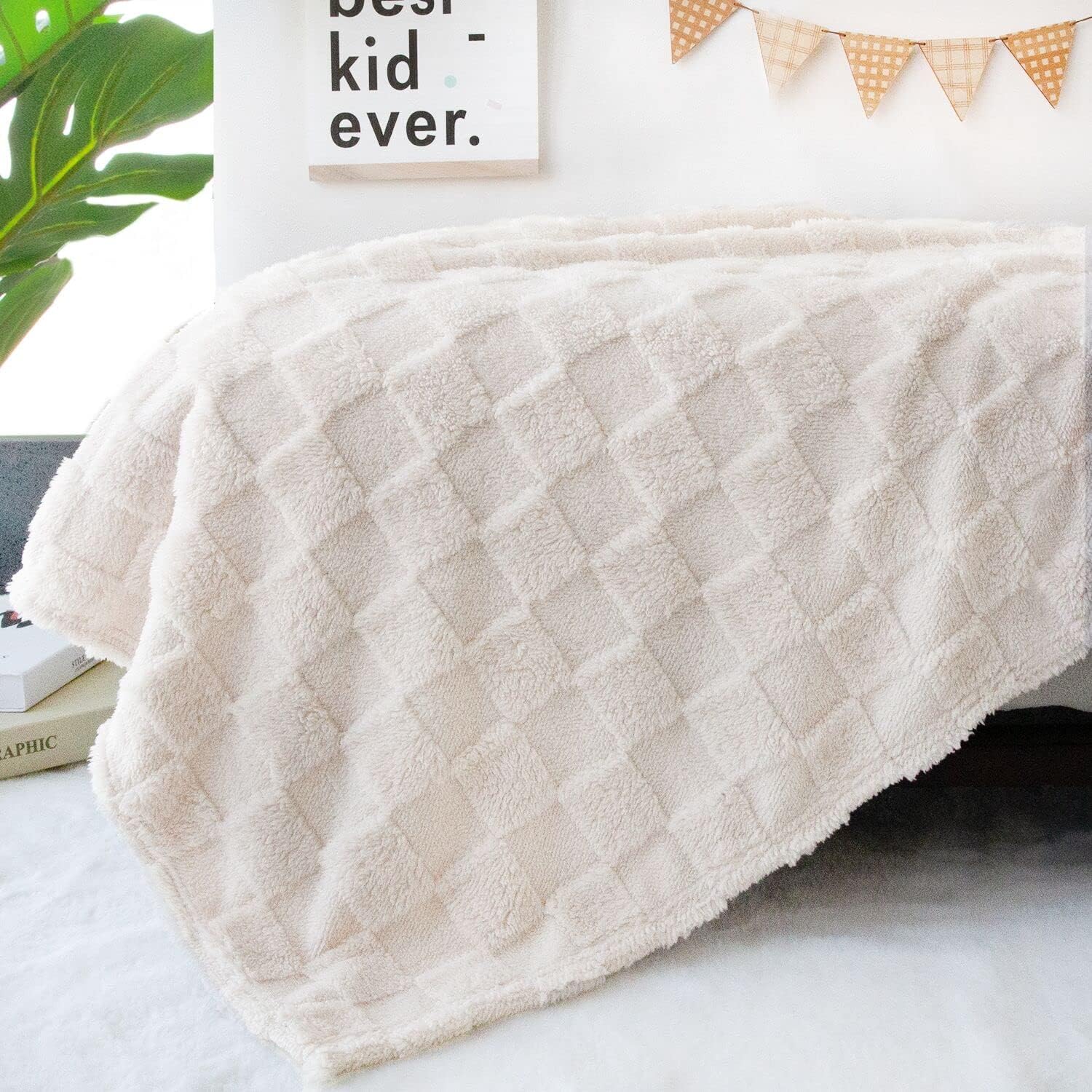 HOMRITAR 3D Gingham Fleece Baby Blanket 30x40 Inches