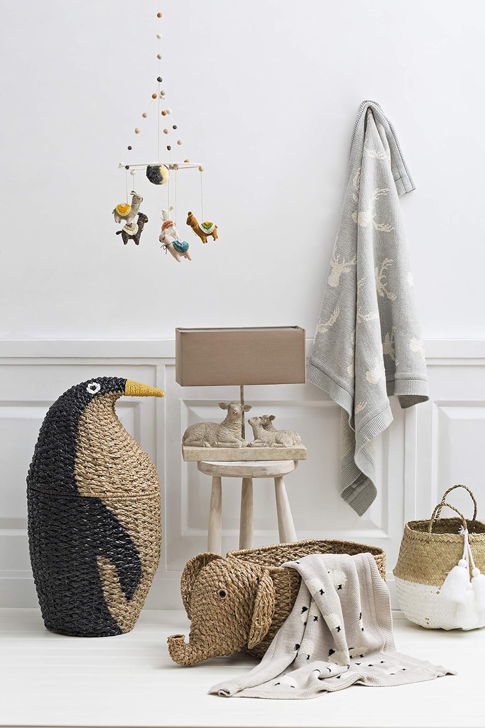 Creative Co-Op Grey Cotton Knit Sheep Blanket