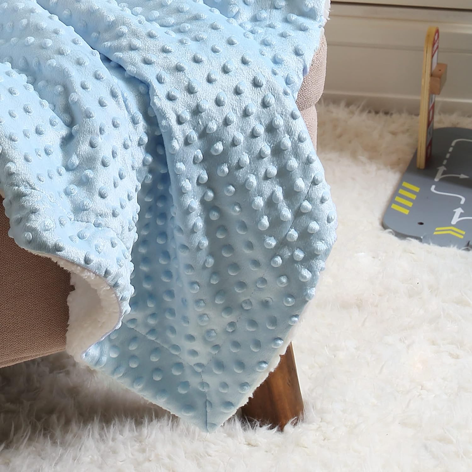 CREVENT Cozy Soft Sherpa Baby Blanket 30x40 Blue Dot