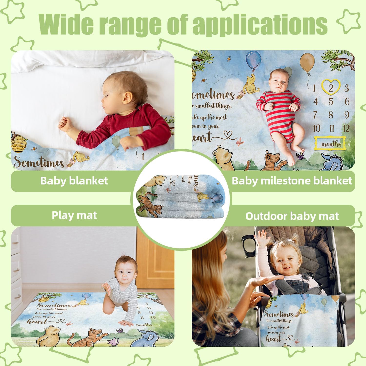 Winnie The Pooh Baby Milestone Blanket with Photo Frames