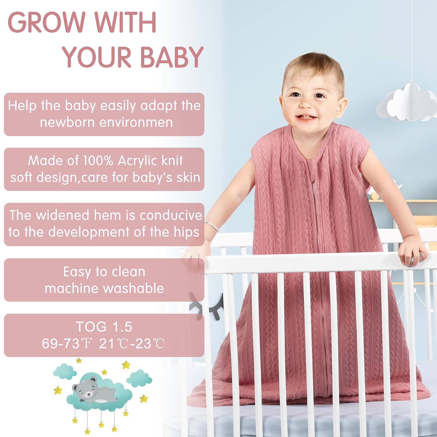 GUNTAIL Baby Sleep Sack 12-18 Months Pink