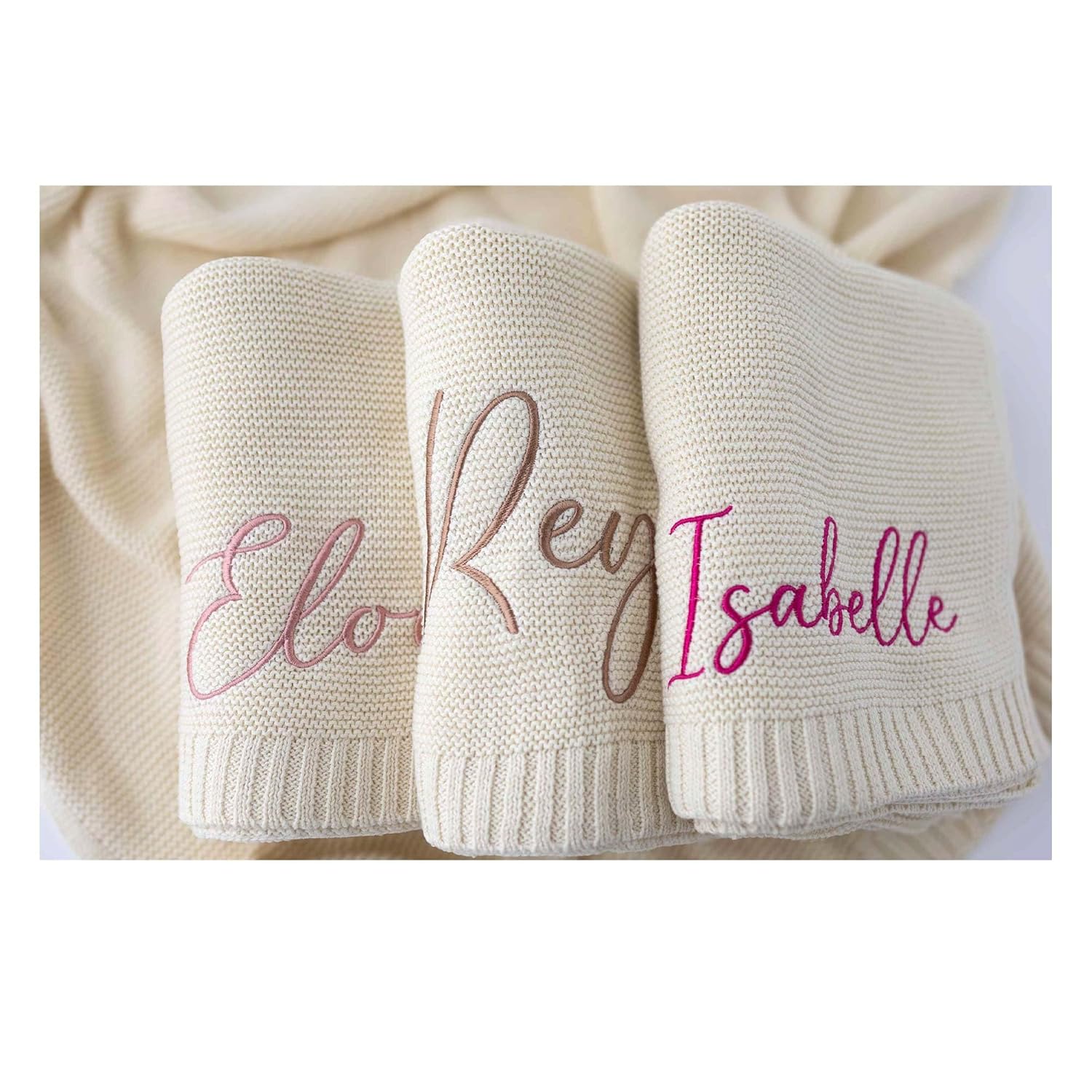 Custom Knit Baby Blanket with Embroidery - Personalized Name Blanket