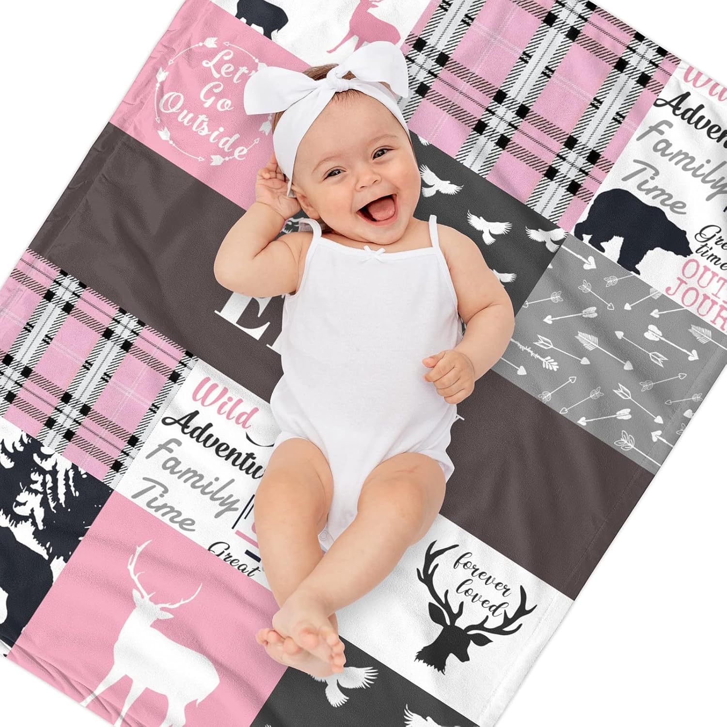 Personalized Baby Blanket with Name - Custom Deer Fleece Blanket for Girl