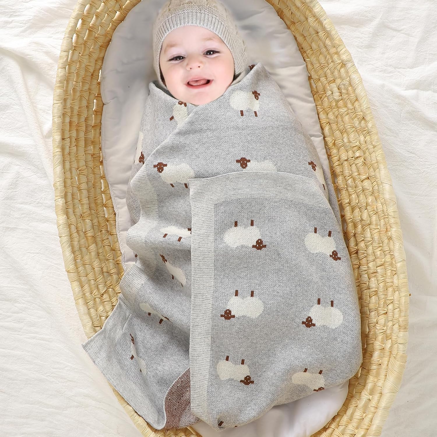 Mimixiong Cute Sheep Grey Baby Blanket 30x40 Inches 100 Cotton